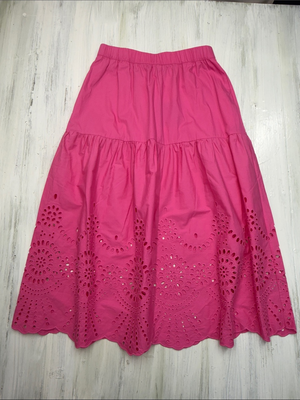 Boden Bright Fuchsia Eyelet Tiered A-Line Skirt